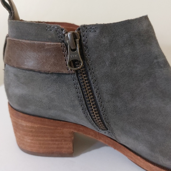 Kork-Ease Mesa Women's Leather Suede Booties Stacked Heel Ankle Boots in Grey - Picture 6 of 9